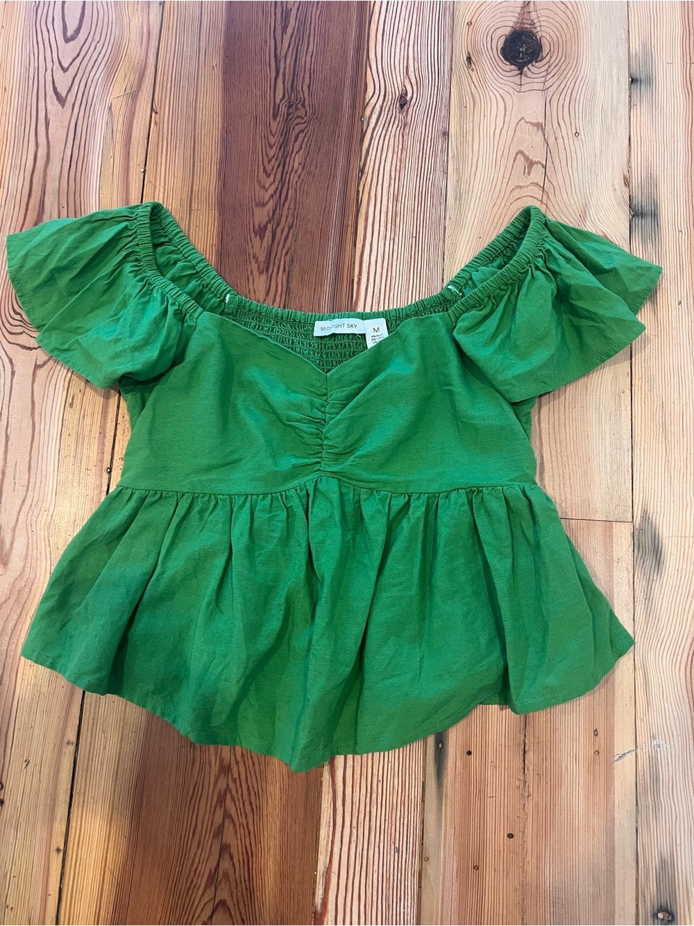 Midnight Sky Green Off-Shoulder Peplum Blouse